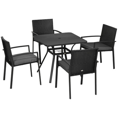 Outsunny Five-Piece Garden Dining Set, with Rattan Seat Chairs and Cushions - Black 