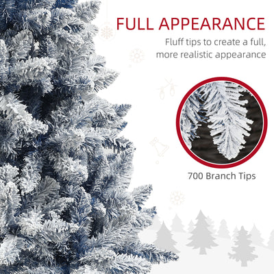 HOMCOM 6ft Flocked Artificial Christmas Tree with 700 Snow Frosted Tips, Metal Stand, Snowy Hinged Xmas Tree, Blue 
