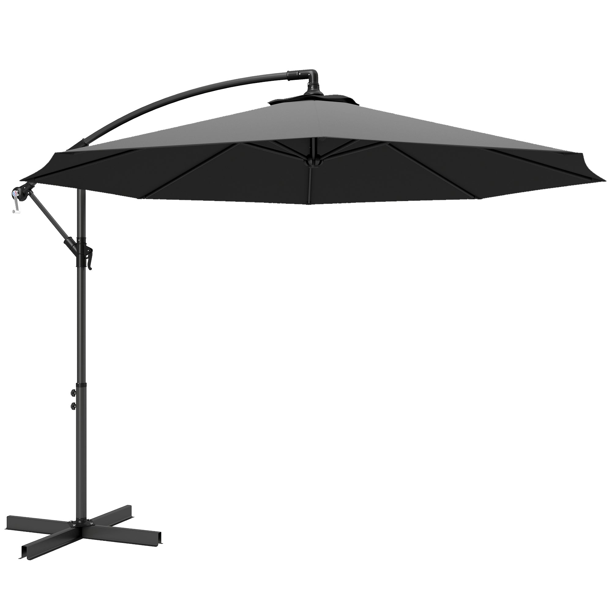 Outsunny 3m Overhanging Cantilever Parasol, with Cross Base - Grey 
