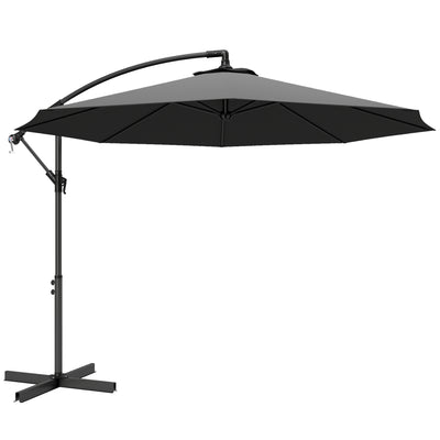 Outsunny 3m Overhanging Cantilever Parasol, with Cross Base - Grey 