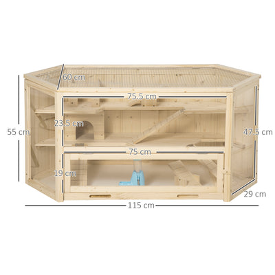 PawHut 3 Tier Wooden Large Hamster Cage with Sliding Tray, Seesaws, Water Bottle, Natural 