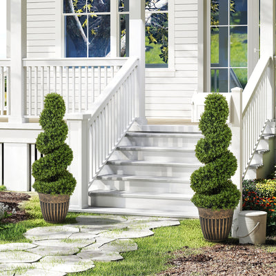 HOMCOM Set of 2 Artificial Plants, Topiary Spiral Boxwood Trees with Pot, for Home Indoor Outdoor Decor, 90cm 