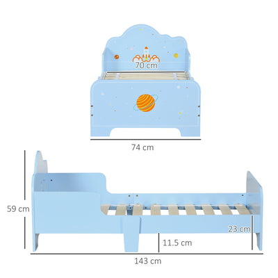 ZONEKIZ Space Themed Toddler Bed, Kids Bedroom Furniture, with Safety Rails - Blue 