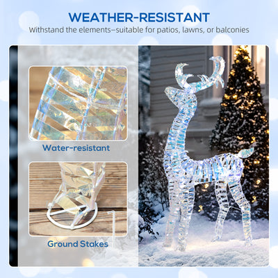 Outsunny Lighted Christmas Reindeer with Sleigh, Outdoor Yard Reindeer with 170 Warm White LED Lights, Holiday Decor with Stakes, Waterproof, Silver 