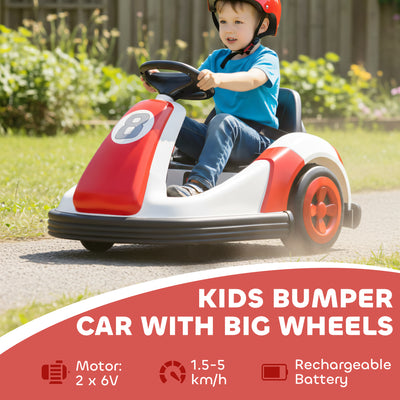 AIYAPLAY Kids Bumper Car with 360-Degree Rotation, 6V Electric Ride On Car with Music and Horn for 3-8 Years Old, Red 