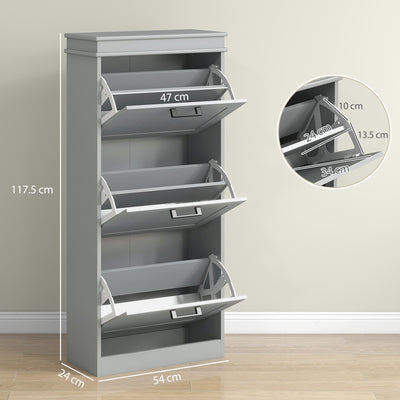 HOMCOM Three-Drawer Minimalistic Shoe Cabinet - Grey 