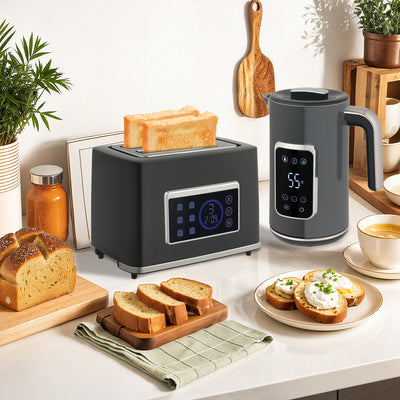 HOMCOM Touch Screen Kettle and Toaster Set - Grey 