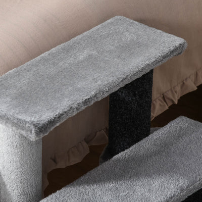 PawHut 3-step Pet Stairs with Scratching Posts, Platforms, Toy Ball, Grey 