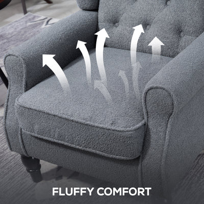 HOMCOM Wingback Accent Chair, Retro Upholstered Button Tufted Occasional Chair for Living Room and Bedroom, Grey 