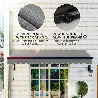 Outsunny 3.5 x 3(m) Electric Awning with Remote Controller, Aluminium Frame DIY Retractable Awning, UV30+ Sun Shade Canopy for Garden Patio Deck Door Window, Dark Grey 