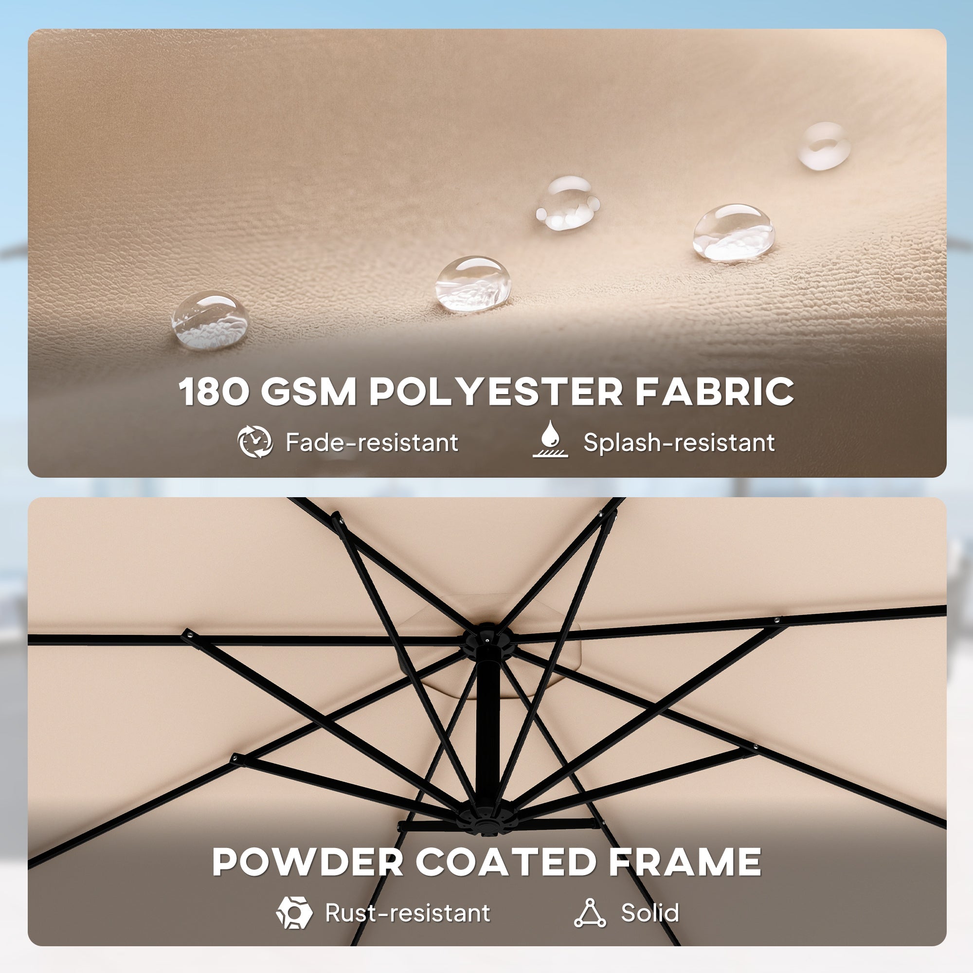 Outsunny 3 m Cantilever Parasol with Protective Cover and Wind Ropes, Banana Parasol with Crank Handle, Khaki 