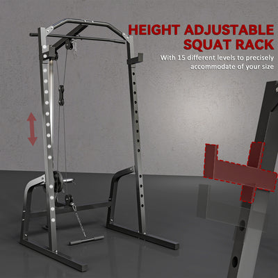 SPORTNOW Power Cage Power Rack with 15-Level Squat Rack, Cable Pulley System, Lat Pulldown & Pull Up Bar 