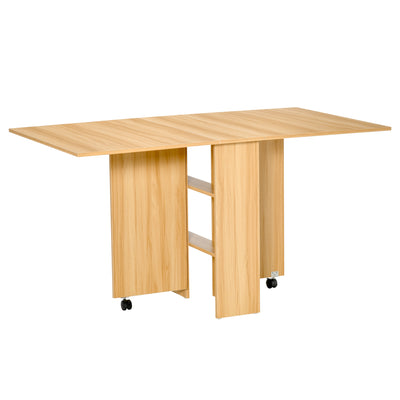 HOMCOM Folding Dining Table, Drop Leaf Table for Small Spaces, Foldable Rectangular Tabletop with Storage Shelves for Kitchen, Dining Room, Teak 
