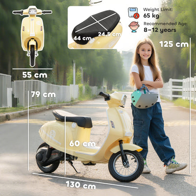 AIYAPLAY 24V Kids Electric Motorbike, Ride on Motorcycle with Manual Throttle, Brakes and LED Lights for Ages 8-12 Years, Beige 
