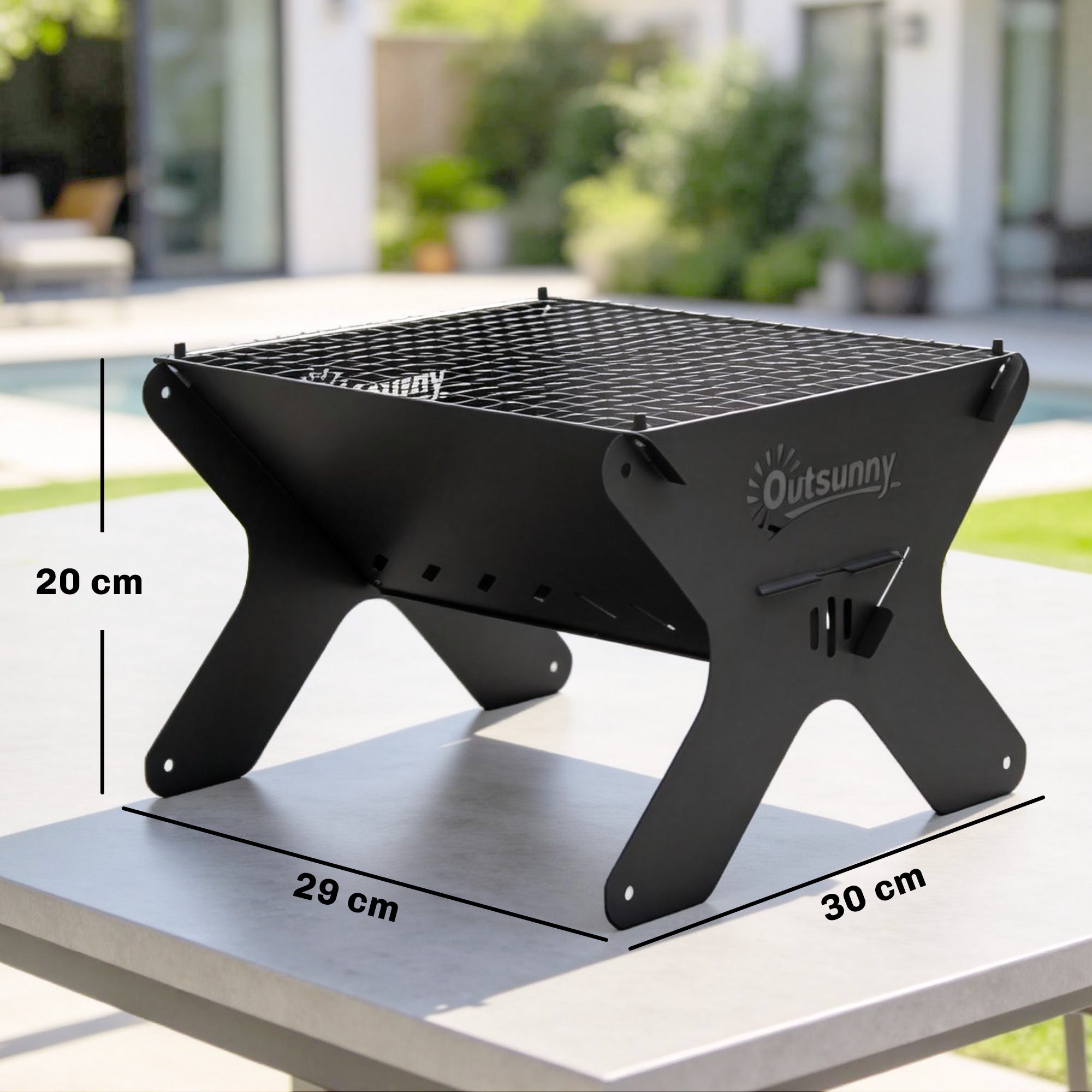 Outsunny 2-In-1 Portable BBQ Grill and Camping Fire Pit, Tabletop Charcoal Barbecue Grill with Gripper, Gloves and Carry Bag 