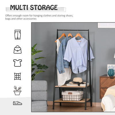 HOMCOM Clothes Rail, Freestanding Metal Clothes Rack with 2 Tier Storage Shelves for Bedroom and Entryway, 64 x 42.5 x 149 cm, Black Frame 