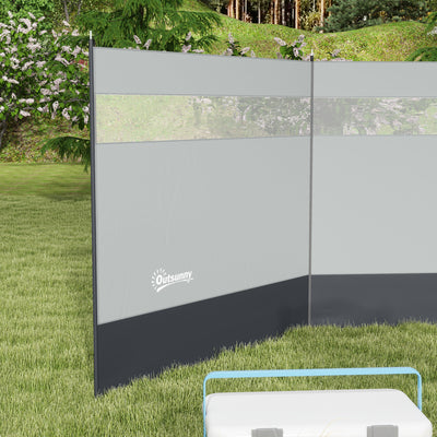 Outsunny Camping Windbreaker with Clear Windows, Carry Bag and Steel Poles, for Beach Caravan Campervan, 440 x 140cm, Grey 