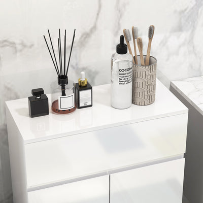 kleankin Freestanding Bathroom Cabinet, High Gloss Storage Cabinet with Doors and Adjustable Shelf, 60 x 30 x 80 cm, White 