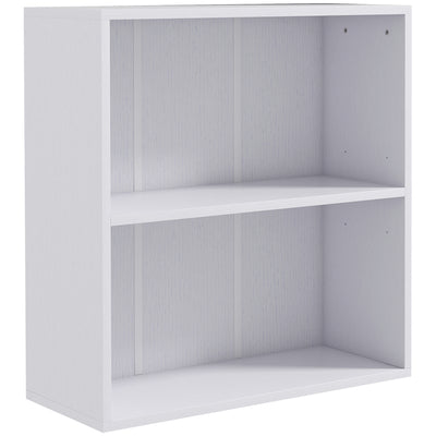 HOMCOM 2 Tier Bookshelf, Low Bookcase with Adjustable Shelf, 2 Compartments for Home Office, Living Room, Study, White 