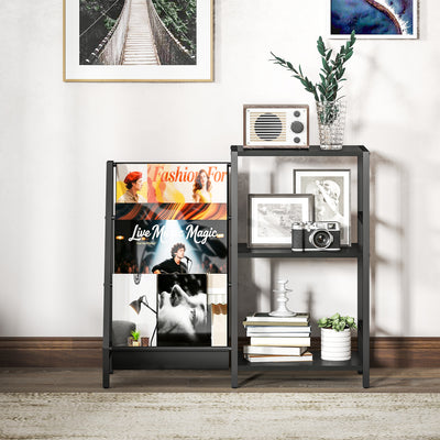 HOMCOM 3-Tier Record Player Stand, End Table for Living Room, Bedroom - Black Wood Effect 