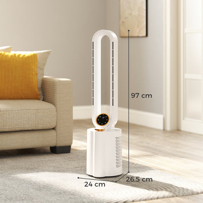 HOMCOM Multi-Mode Bladeless Tower Fan and Humidifier - White 