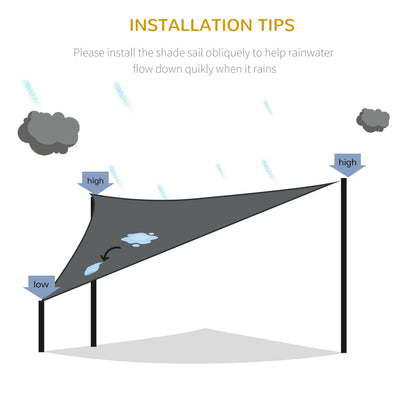 Outsunny 5x5m Triangle Sun Shade Sail Outdoor UV Protection HDPE Canopy w/ Steel Rings Ropes UV Block Outdoor Patio Shelter Grey 