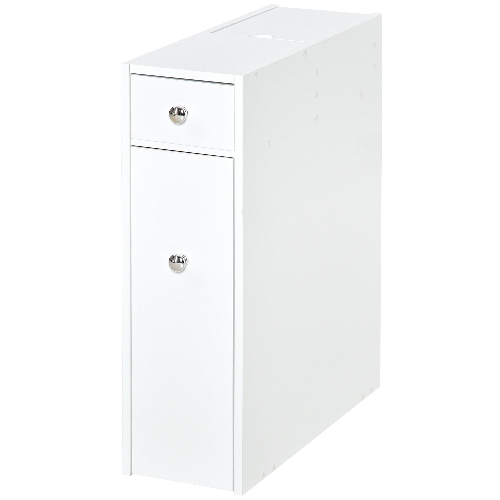 HOMCOM Bathroom Slim Floor Cabinet Narrow Wooden Storage Home Bath Toilet Cupboard Organiser Unit with Drawers White 