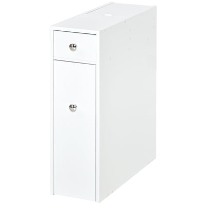 HOMCOM Bathroom Slim Floor Cabinet Narrow Wooden Storage Home Bath Toilet Cupboard Organiser Unit with Drawers White 