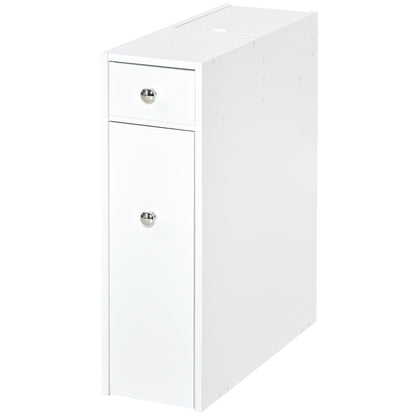 HOMCOM Bathroom Slim Floor Cabinet Narrow Wooden Storage Home Bath Toilet Cupboard Organiser Unit with Drawers White 