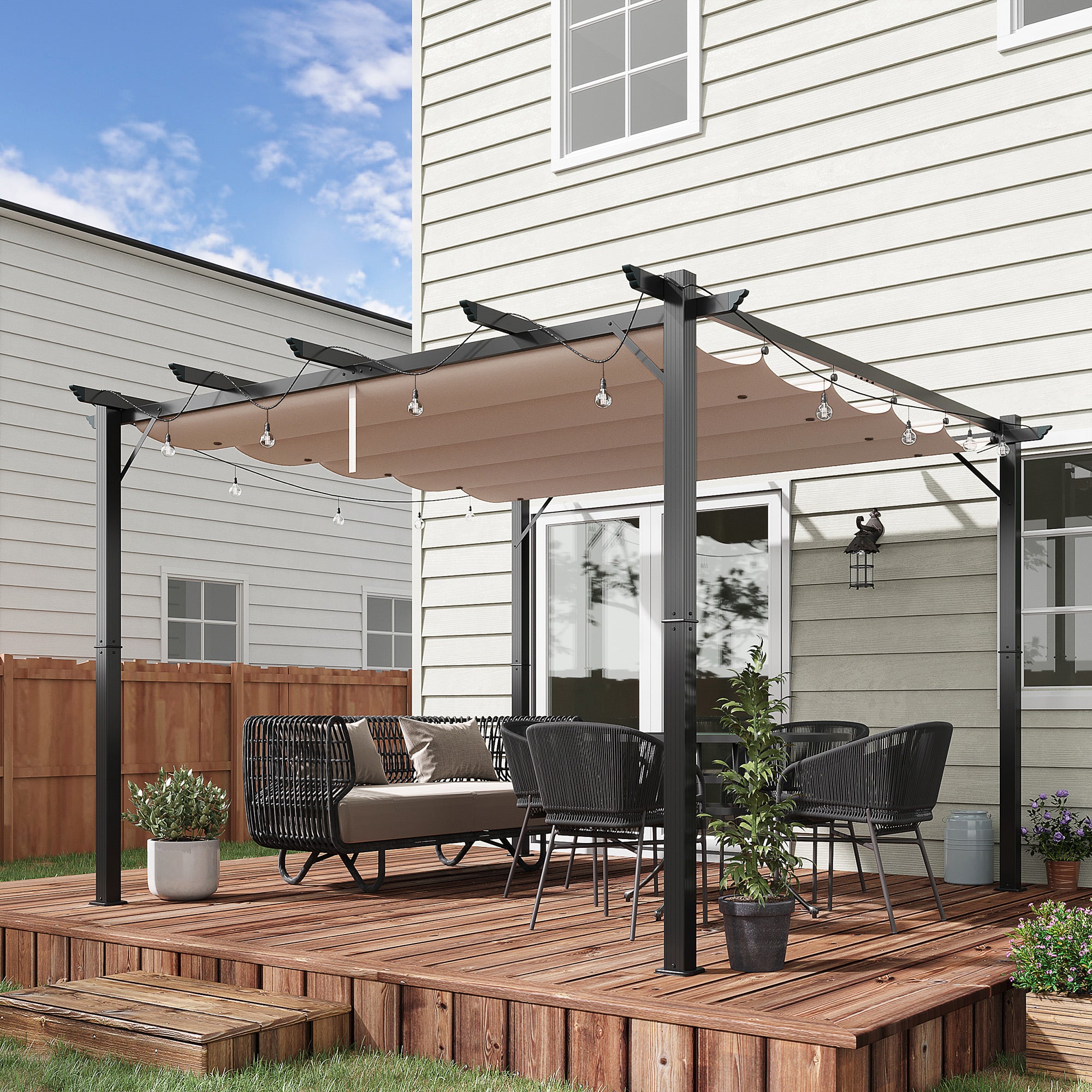 Outsunny 3 x 3(m) Aluminium Pergola Canopy Gazebo Awning Outdoor Garden Sun Shade Shelter Marquee Party BBQ, Brown 
