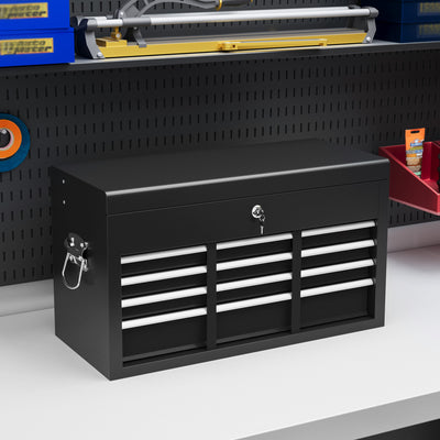 HOMCOM Steel Six Drawer Tool Storage Carry Chest, with Lock and Keys - Black 