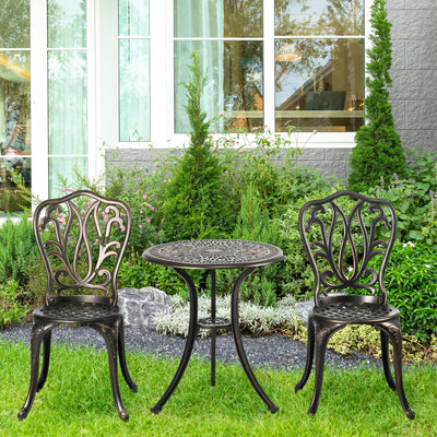 Outsunny 3 Piece Garden Bistro Set Aluminium Outdoor Furniture Set for 2 Patio Chairs and Table with Umbrella Hole Bronze Tone 