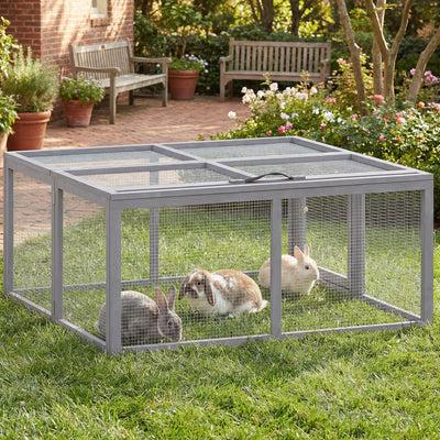 PawHut Rabbit Hutch Outdoor, Foldable Guinea Pig House with Openable Top, for 3 Bunnies, Ducks, Chickens, 110 x 105 x 50 cm 