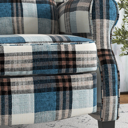 HOMCOM Wingback Reclining Chair Push Back Recliner Armchair for Living Room Bedroom with Footrest Armrests Wood Legs Blue 