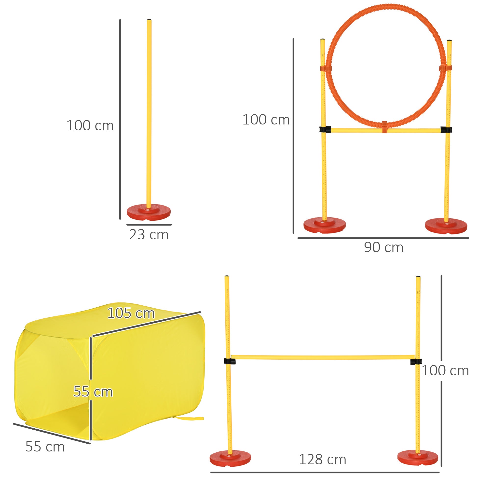 Pawhut Dog Agility Equipment Portable Pet Training Obstacle Set for Dogs 5 Pieces w/ Adjustable High Jumping Pole, Jumping Ring, Weave Poles, Tunnel 