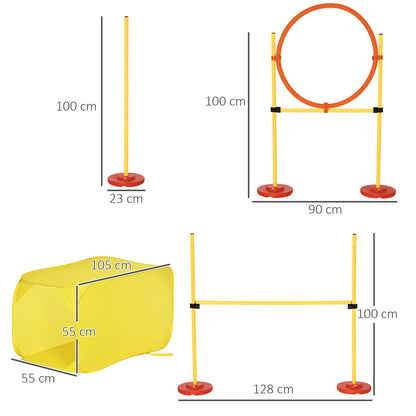 Pawhut Dog Agility Equipment Portable Pet Training Obstacle Set for Dogs 5 Pieces w/ Adjustable High Jumping Pole, Jumping Ring, Weave Poles, Tunnel 