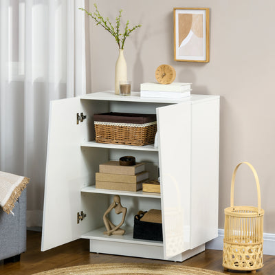 HOMCOM High Gloss Storage Cabinet, Freestanding Storage Cupboard with Adjustable Shelves for Living Room, Bedroom, Hallway, White 