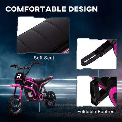 HOMCOM 24V Electric Motorbike with Twist Grip Throttle, Music, Horn, 12" Pneumatic Tyres, 16km/h Max Speed - Pink 
