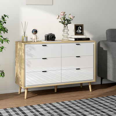 HOMCOM Storage Cabinet, Chest of Drawers with 6 Drawers and 5 Legs for Bedroom, High Gloss White