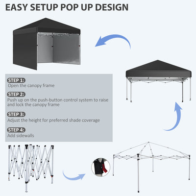 Outsunny 3 x 3 (M) Pop Up Gazebo Event Shelter, Height Adjustable Party Tent with 3 Sidewalls, Weight Bags and Wheeled Bag 