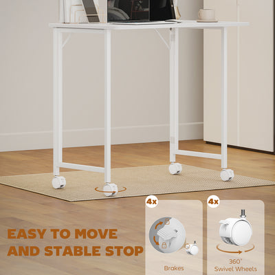 HOMCOM Small Folding Desk, with Wheels - White Wood-Effect 