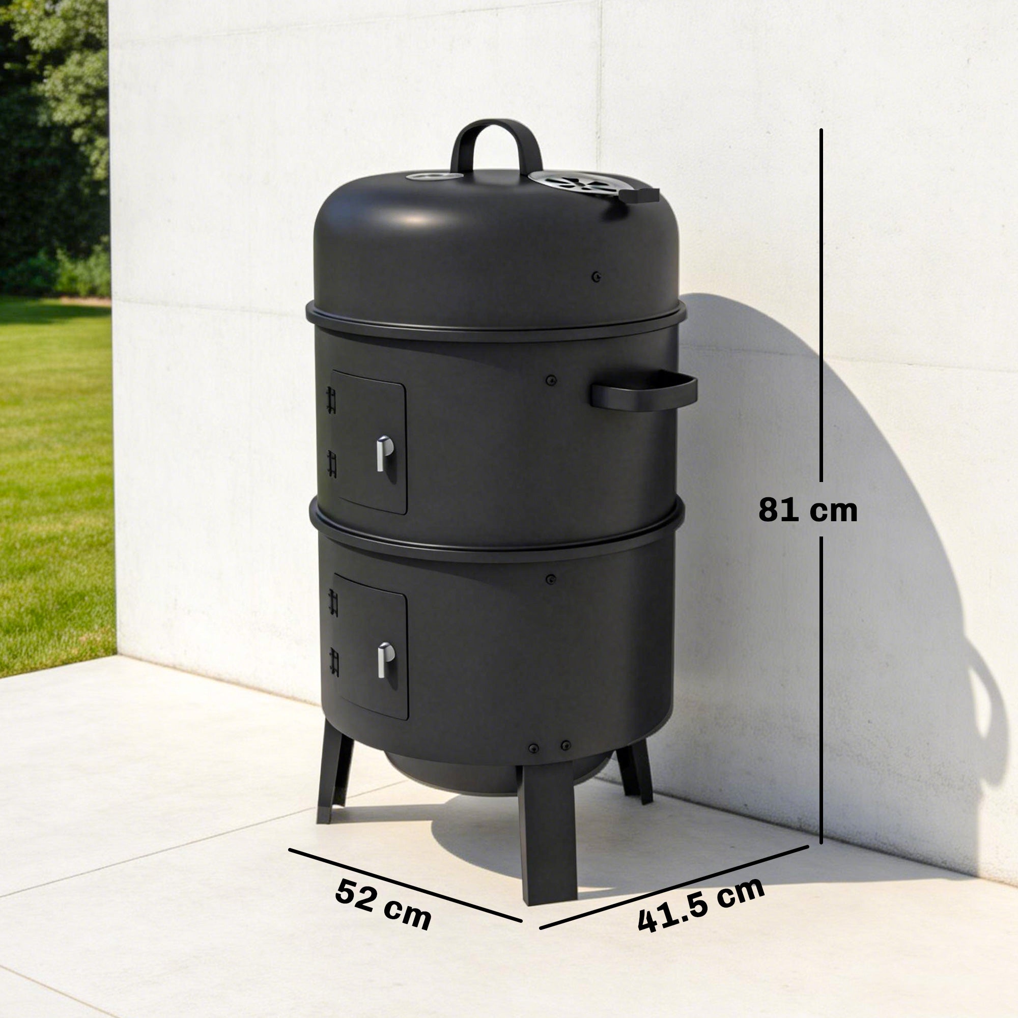 Outsunny 3-in-1 Vertical Charcoal Smoker with 2 Grill Grates, Built-in Thermometer, Adjustable Vent, 2 Doors 