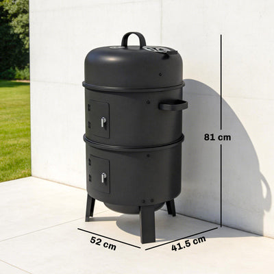 Outsunny 3-in-1 Vertical Charcoal Smoker with 2 Grill Grates, Built-in Thermometer, Adjustable Vent, 2 Doors 
