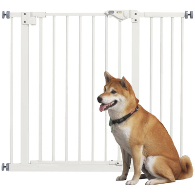 PawHut Metal 74-94cm Wide Adjustable Dog Gate White 