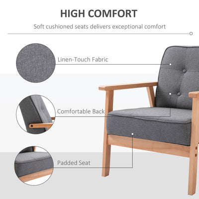 HOMCOM Armchair, Linen Fabric Accent Chair, Occasional Chair with Beech Wood Frame for Living Room, Reception, Bedroom, Balcony, Set of 2, Grey and Natural 