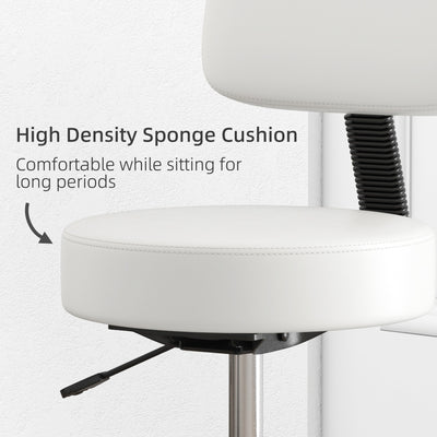 HOMCOM Beautician's Swivel Salon Chair w/ Padded Seat Back 5 Wheels Adjustable Height Salon Hairdressers Tattoo Spa Rolling Cushion Professional 48cm White 