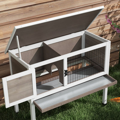 PawHut Wooden Guinea Pig Hutch, Small Animal Cage with Slide-out Tray, Openable Asphalt Roof, 84 x 43 x 70cm, Brown 