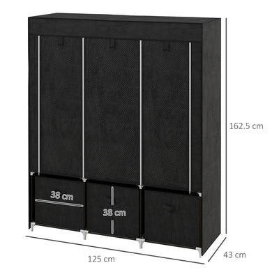 HOMCOM Foldable Fabric Wardrobe for Bedroom, Portable Wardrobe with 5 Shelves, 2 Hanging Rails and 3 Fabric Drawers, Black 