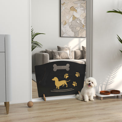 PawHut Wooden Dog Stopper, Dog Barrier with Support Feet, for Stair, Patio, Very Easy Setup, Black, 75 x 51 cm 