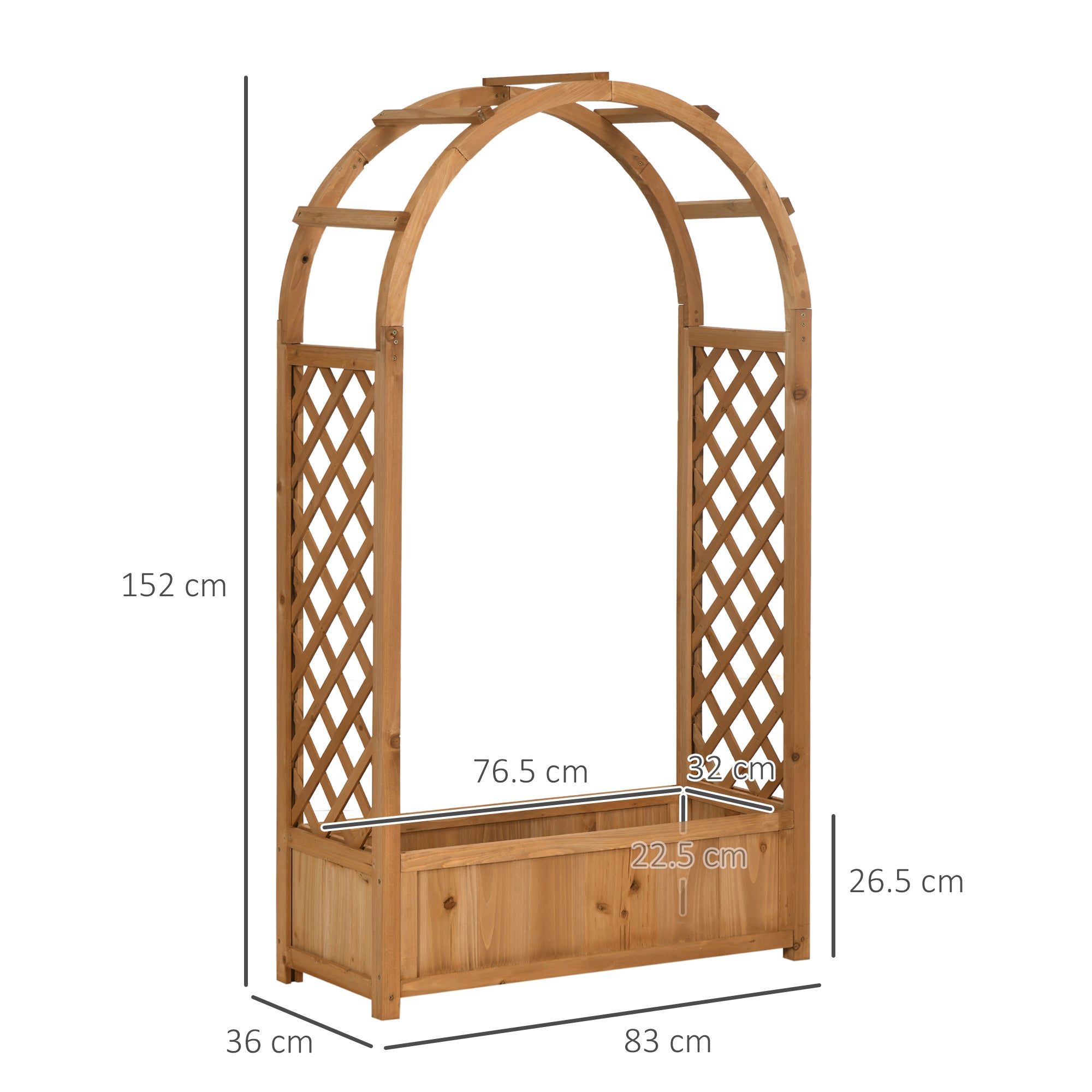 Outsunny Raised Garden Bed with Arch Trellis, Freestanding Garden Planter Box for Vine Climbing Plant Flower Herb, Brown 